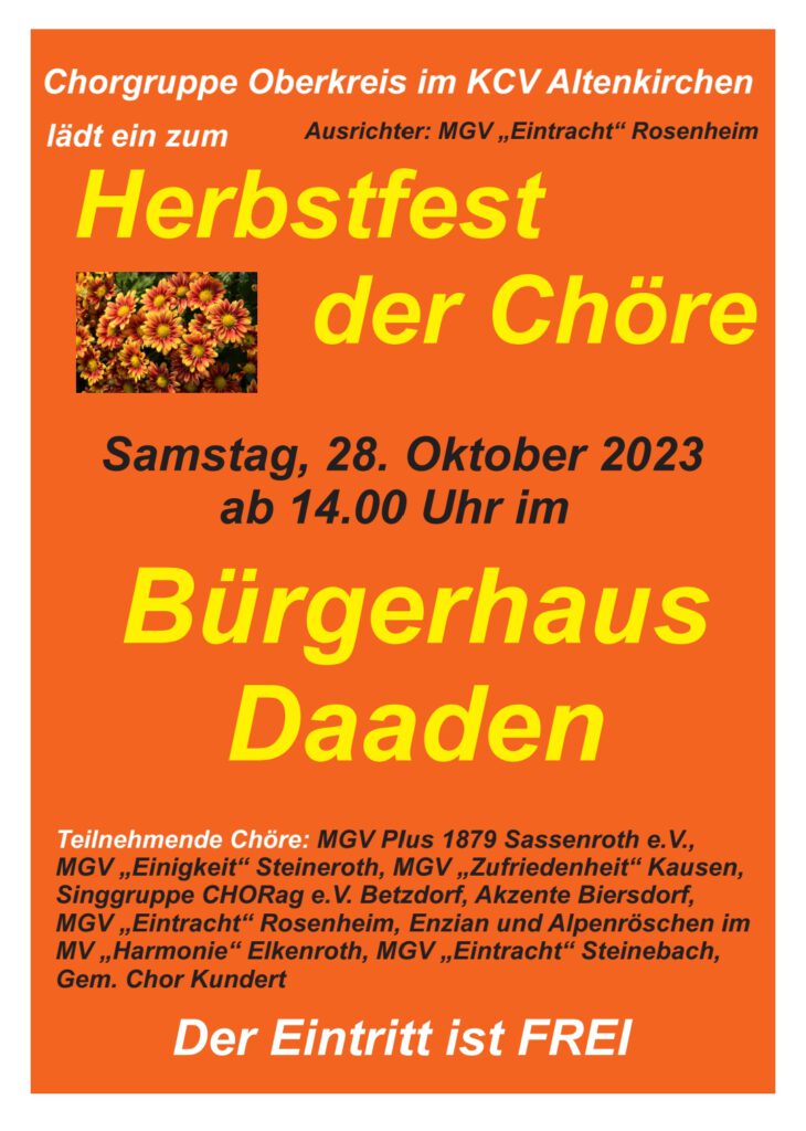 Einladung Zum Herbstfest Der Chöre – MGV "Eintracht" Rosenheim